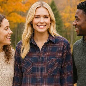 St. John's Bay Navy and Red Plaid Button Down Shirt